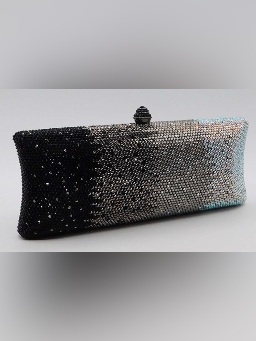EUC Elegant Silver and Black Crystal Rhinestone Clutch Evening Bag